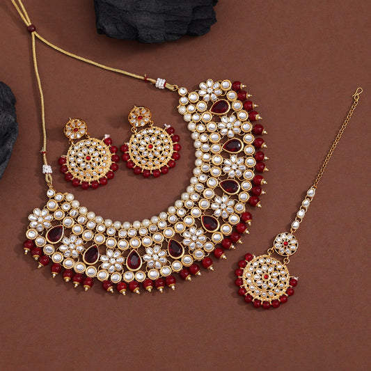 Maroon Color Kundan Necklace Set (KN845MRN)