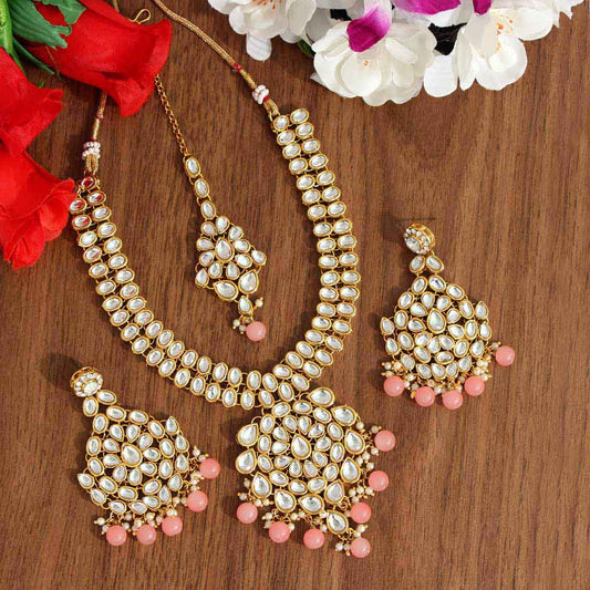 Peach Color Kundan Necklace Set (KN988PCH)