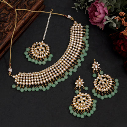 Pista Green Color Kundan Necklace Set (KN989PGRN)