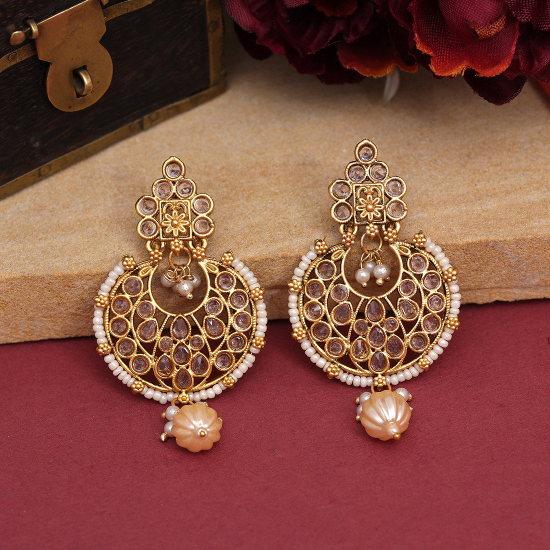 Assorted Color 6 Pairs Of Rajwadi Matte Gold Earrings (MGE102CMB)
