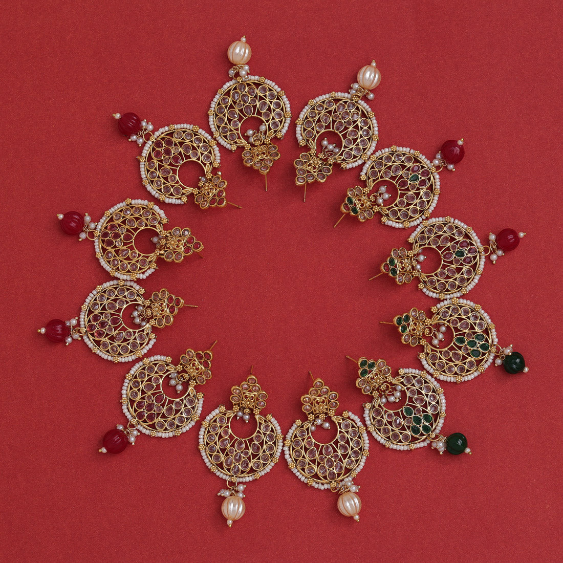 Assorted Color 6 Pairs Of Rajwadi Matte Gold Earrings (MGE102CMB)