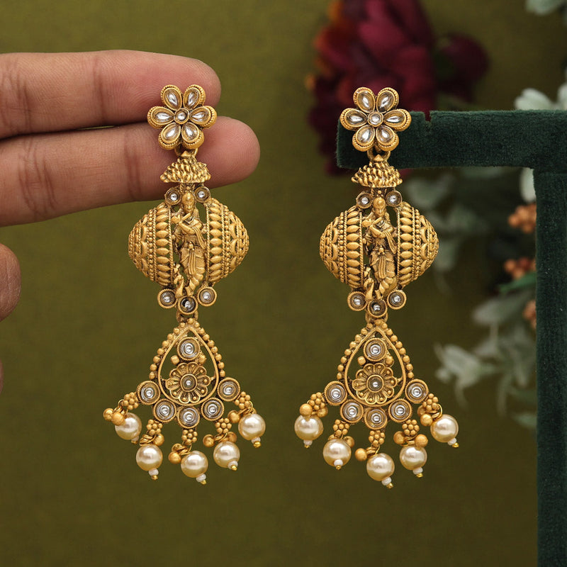 Gold Color Lord Krishna Matte Gold Earrings (MGE302GLD)