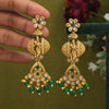 Green Color Lord Krishna Rajwadi Matte Gold Earrings (MGE302GRN)