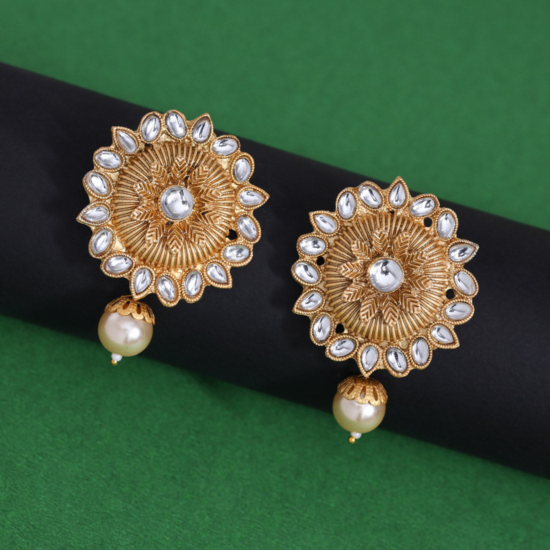 White Color Rajwadi Matte Gold Earrings (MGE310WHT)