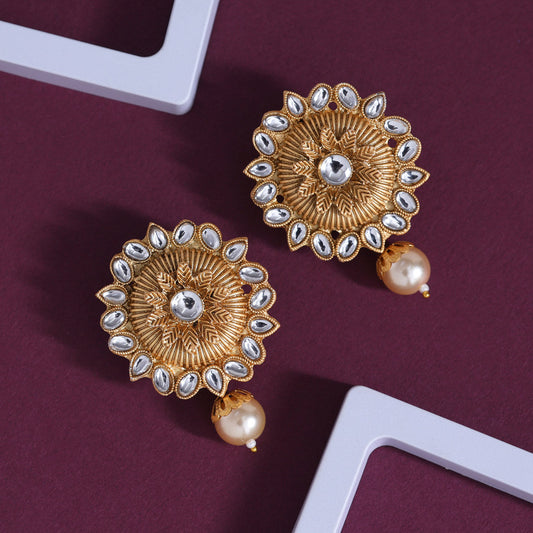 White Color Rajwadi Matte Gold Earrings (MGE310WHT)