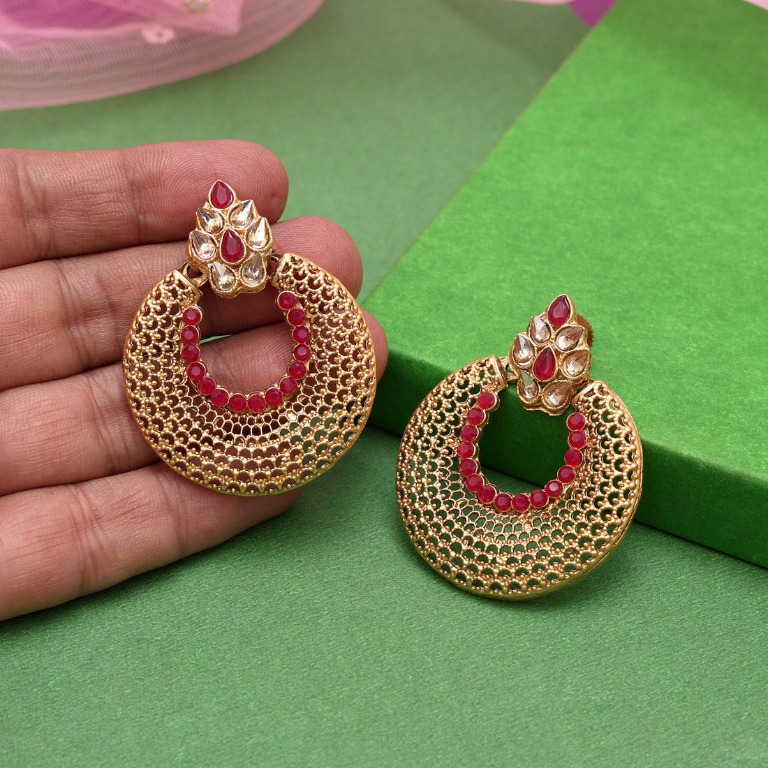 Rani Color Rajwadi Matte Gold Earrings (MGE313RNI)