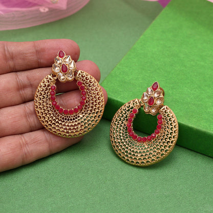 Rani Color Rajwadi Matte Gold Earrings (MGE313RNI)