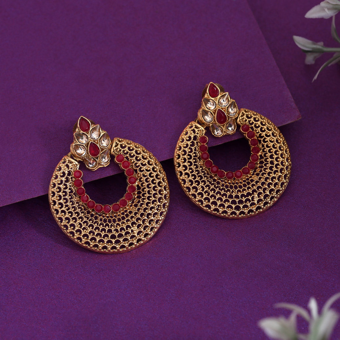 Rani Color Rajwadi Matte Gold Earrings (MGE313RNI)