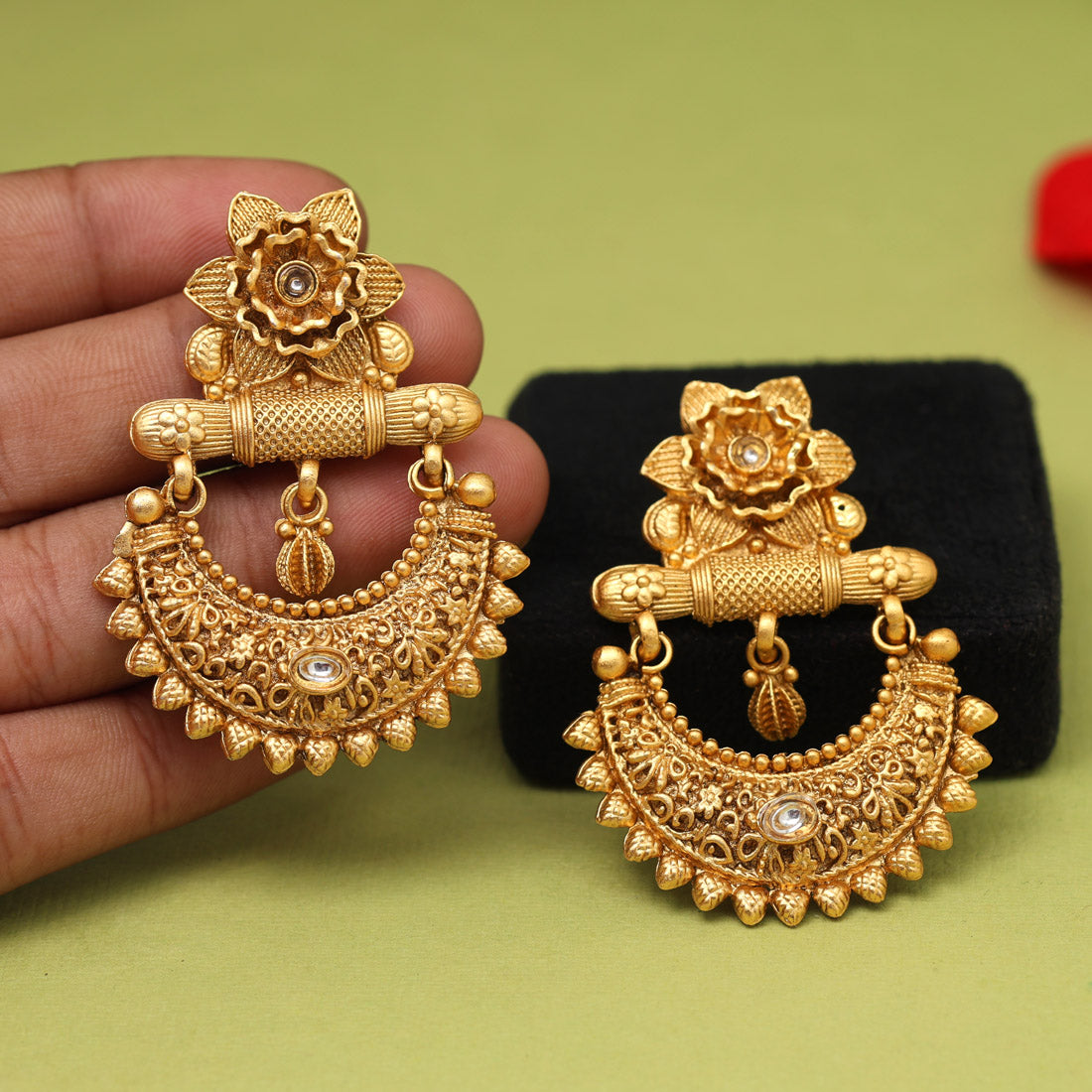 Gold Color Rajwadi Matte Gold Earrings (MGE318GLD)
