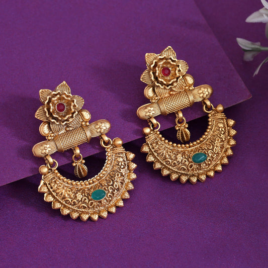 Rani & Green Color Rajwadi Matte Gold Earrings (MGE318RNIGRN)