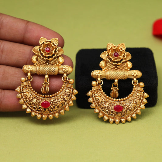 Rani Color Rajwadi Matte Gold Earrings (MGE318RNI)