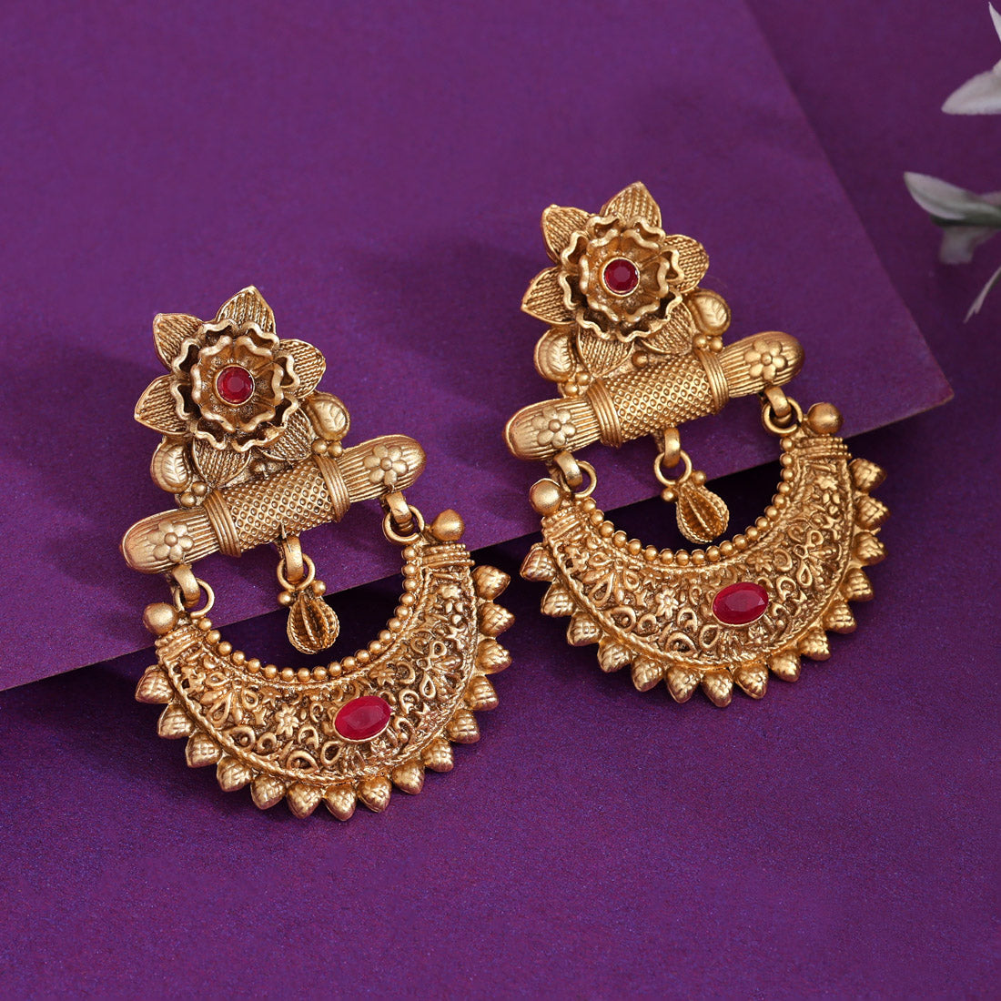 Rani Color Rajwadi Matte Gold Earrings (MGE318RNI)
