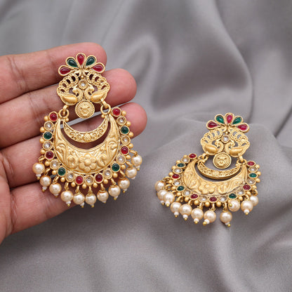 Rani & Green Color Rajwadi Matte Gold Earrings (MGE322RNIGRN)