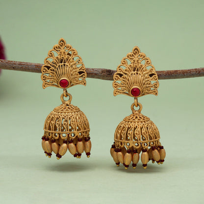 Maroon Color Rajwadi Matte Gold Earrings (MGE326MRN)