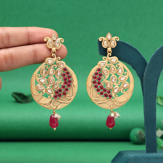 Rani Color Rajwadi Matte Gold Earrings