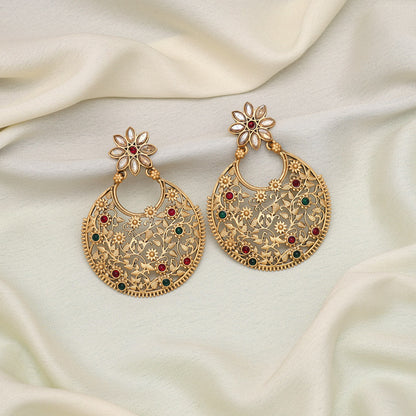 Rani & Green Color Rajwadi Matte Gold Earrings