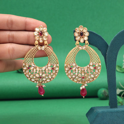 Rani Color Rajwadi Matte Gold Earrings