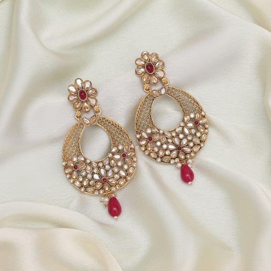 Rani Color Rajwadi Matte Gold Earrings