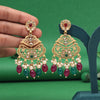 Rani & Green Color Rajwadi Matte Gold Earrings