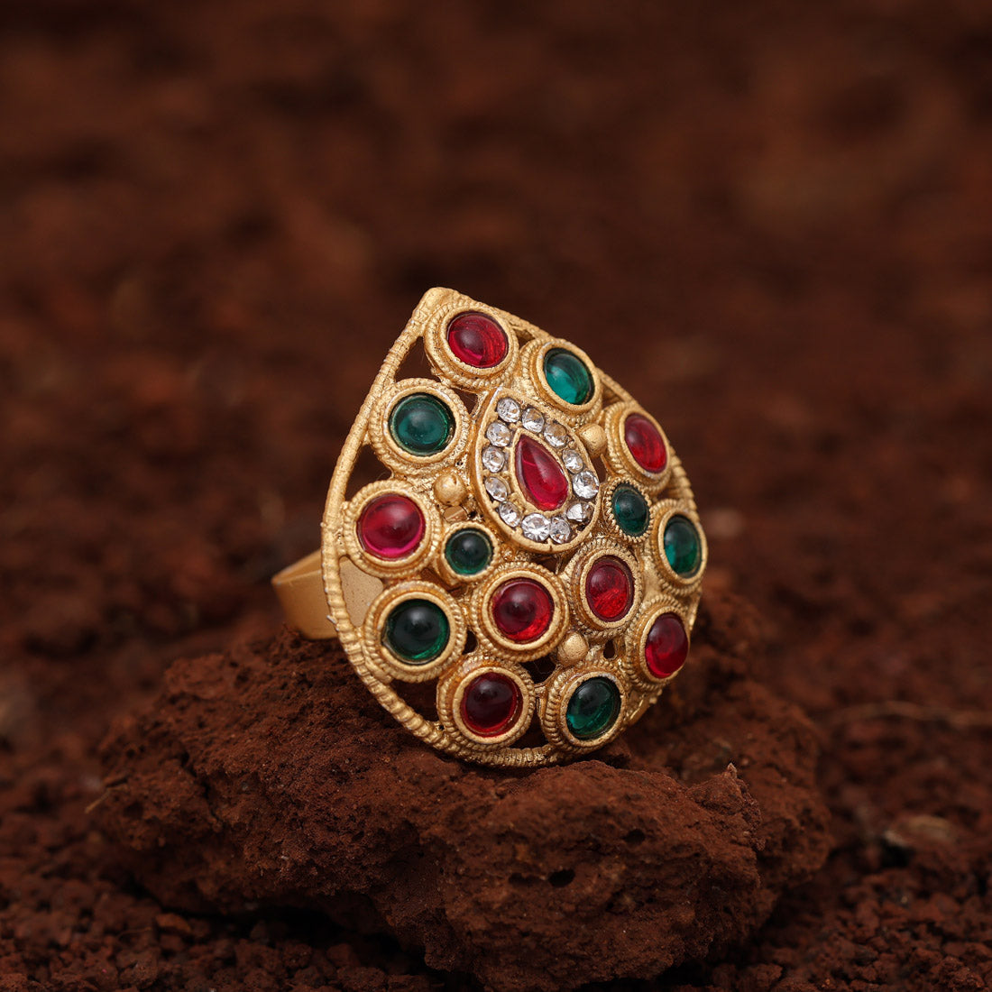 Assorted Color 12 Pieces Of Matte Gold Finger Rings (MGR102CMB)
