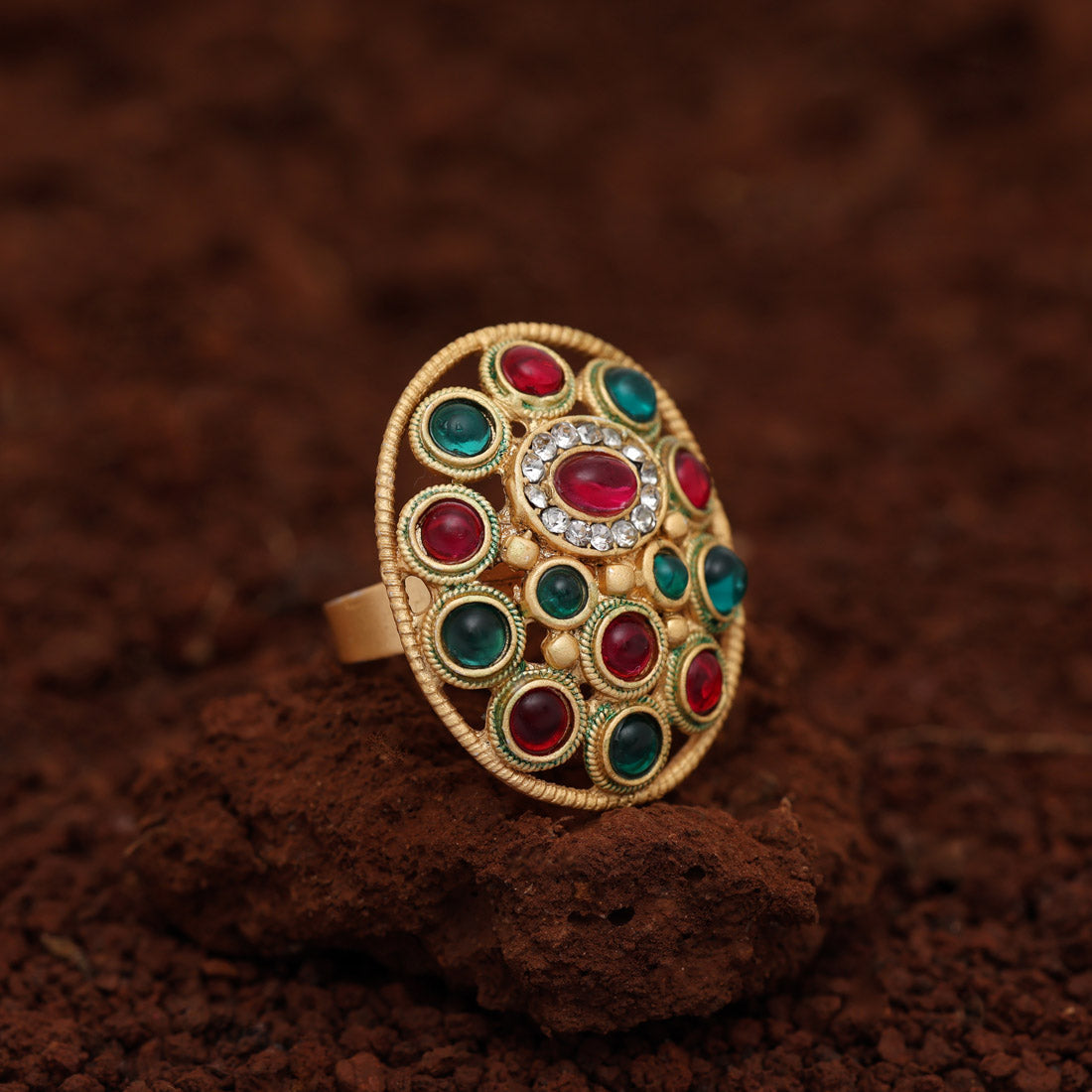 Assorted Color 12 Pieces Of Matte Gold Finger Rings (MGR103CMB)