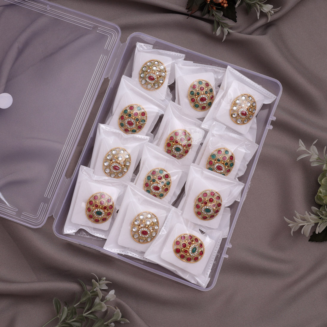 Assorted Color 12 Pieces Of Matte Gold Finger Rings (MGR103CMB)