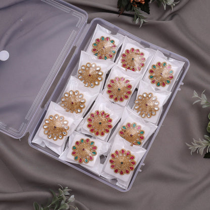 Assorted Color 12 Pieces Of Matte Gold Finger Rings (MGR105CMB)