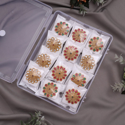 Assorted Color 12 Pieces Of Matte Gold Finger Rings (MGR105CMB)