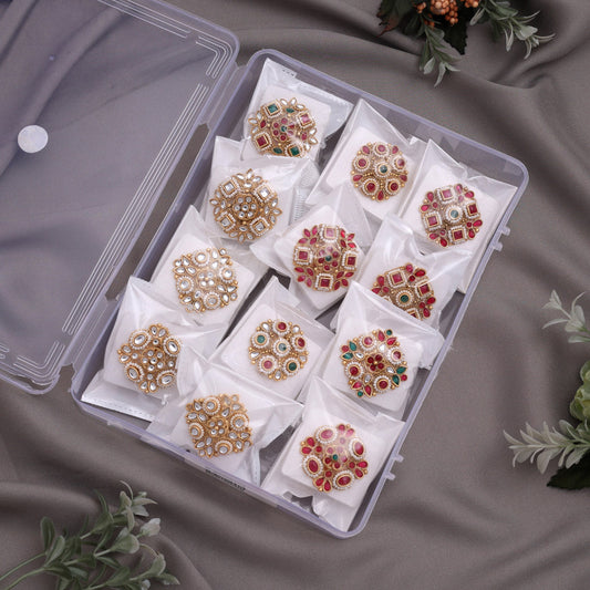 Assorted Color 12 Pieces Of Matte Gold Finger Rings (MGR106CMB)