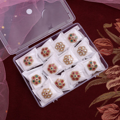 Assorted Color 12 Pieces Of Matte Gold Finger Rings (MGR122CMB)