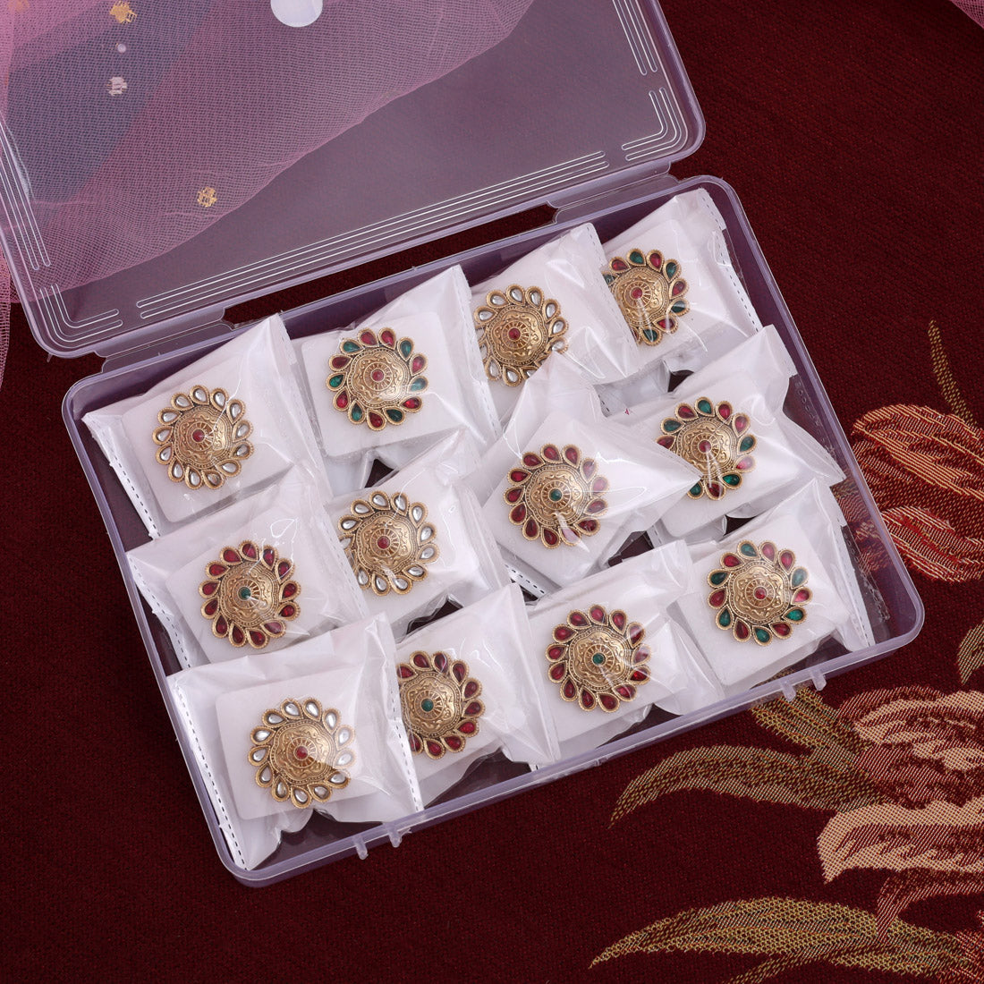 Assorted Color 12 Pieces Of Matte Gold Finger Rings (MGR126CMB)