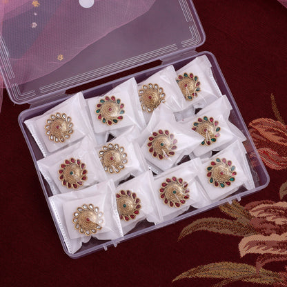 Assorted Color 12 Pieces Of Matte Gold Finger Rings (MGR126CMB)