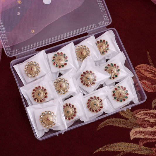 Assorted Color 12 Pieces Of Matte Gold Finger Rings (MGR126CMB)