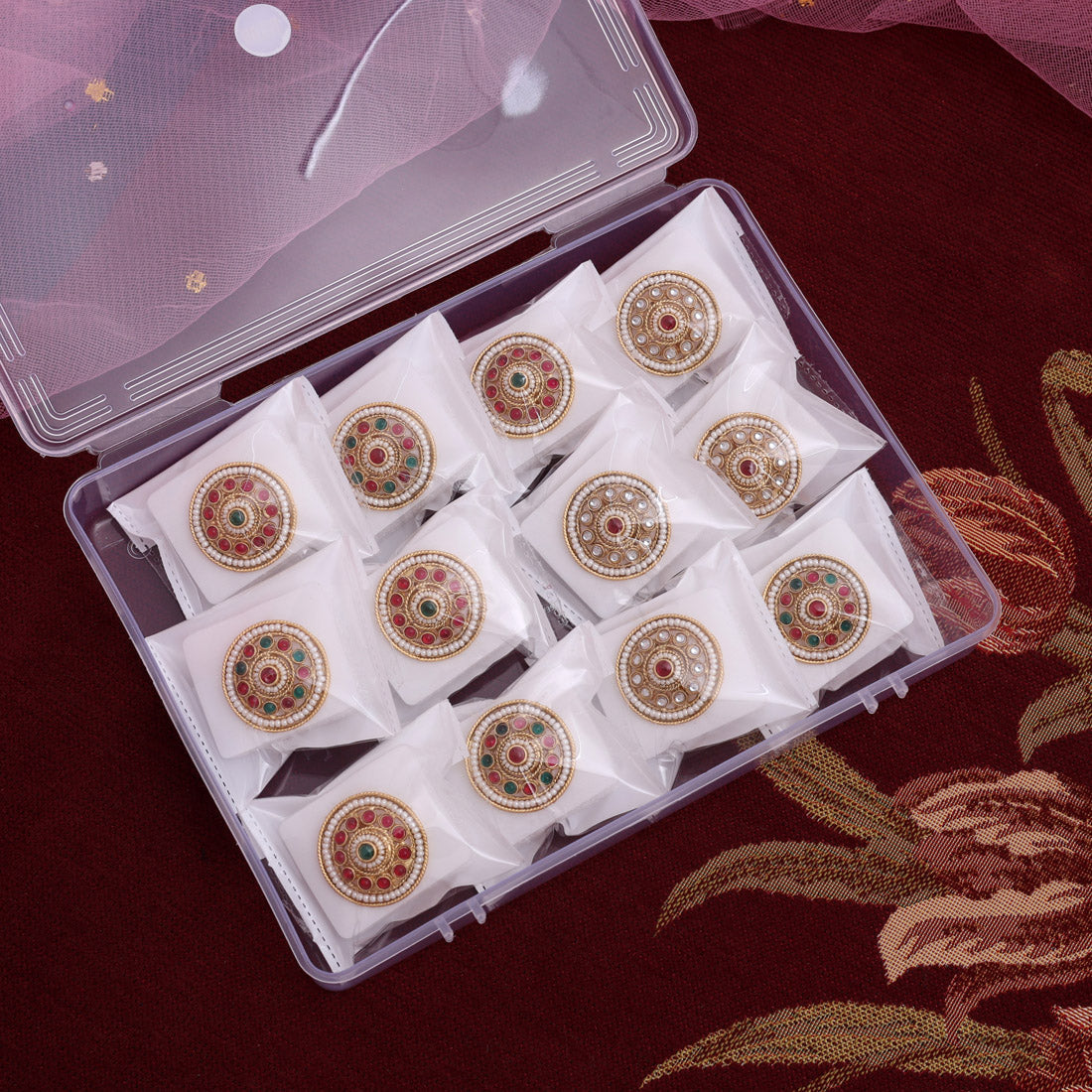 Assorted Color 12 Pieces Of Matte Gold Finger Rings (MGR129CMB)