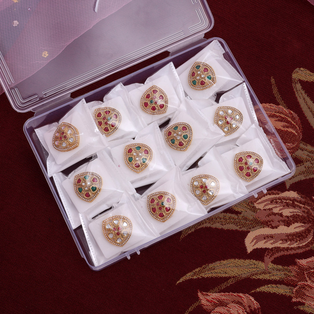 Assorted Color 12 Pieces Of Matte Gold Finger Rings (MGR131CMB)