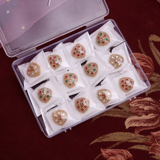 Assorted Color 12 Pieces Of Matte Gold Finger Rings (MGR131CMB)