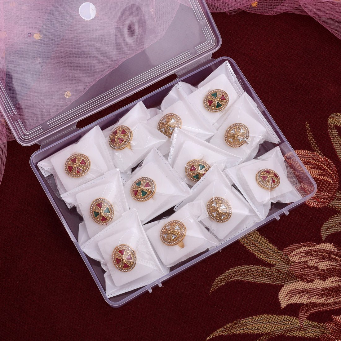 Assorted Color 12 Pieces Of Matte Gold Finger Rings (MGR132CMB)