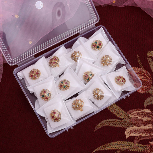 Assorted Color 12 Pieces Of Matte Gold Finger Rings (MGR132CMB)