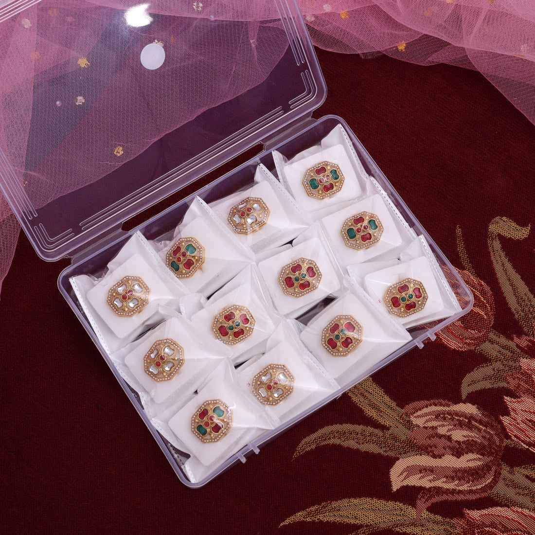 Assorted Color 12 Pieces Of Matte Gold Finger Rings (MGR133CMB)