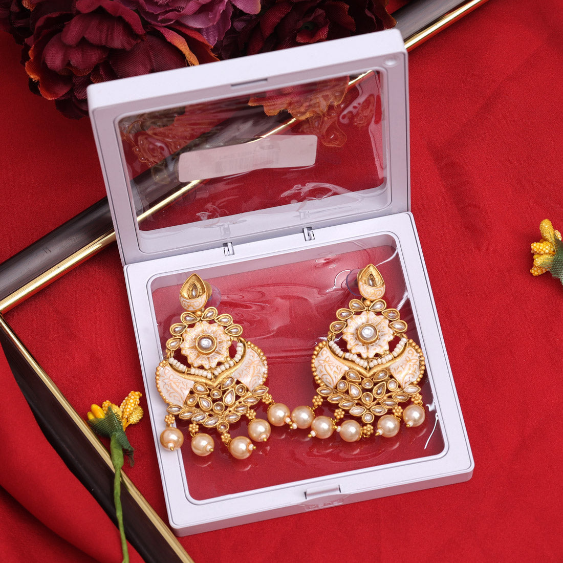 Gold Color Meenakari Earrings (MKE1962GLD)