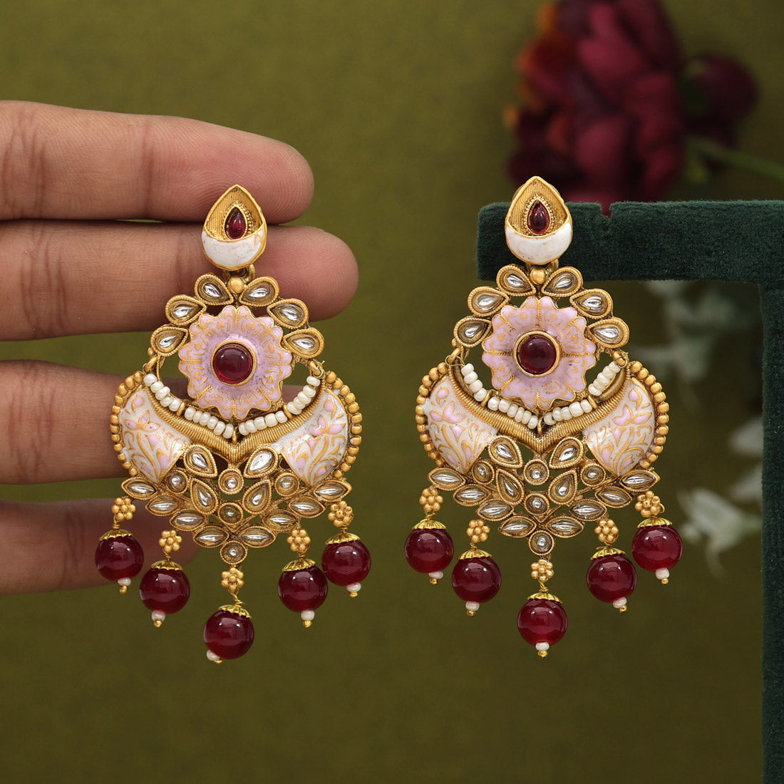 Maroon Color Meenakari Earrings (MKE1962MRN)