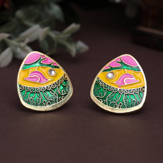 Green & Yellow Color Meenakari Earrings (MKE1982GRNYLW)