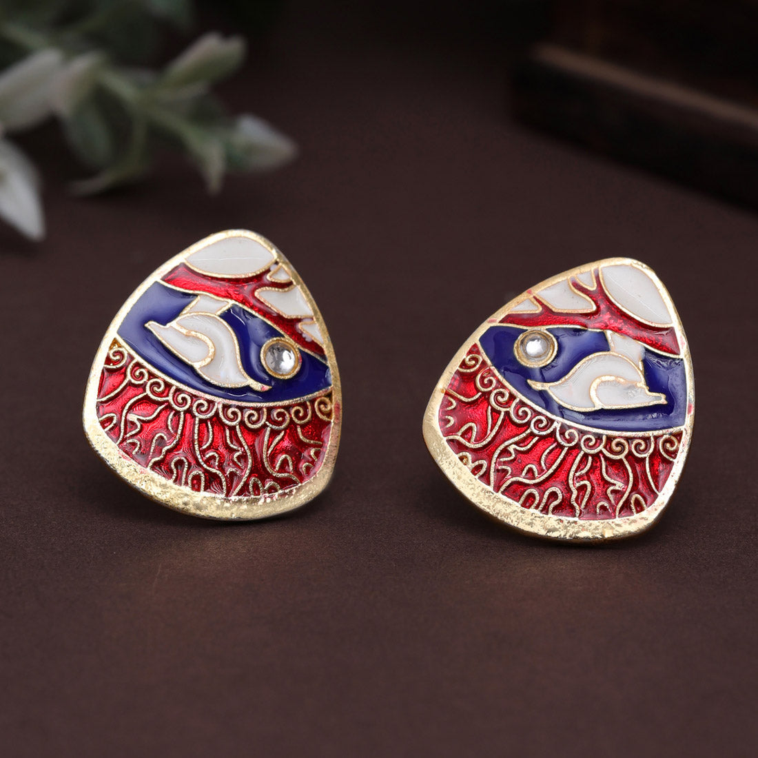 Red Color Meenakari Earrings (MKE1982RED)