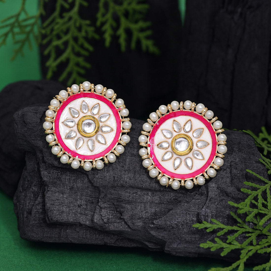 White Color Meenakari Earrings (MKE1991WHT)