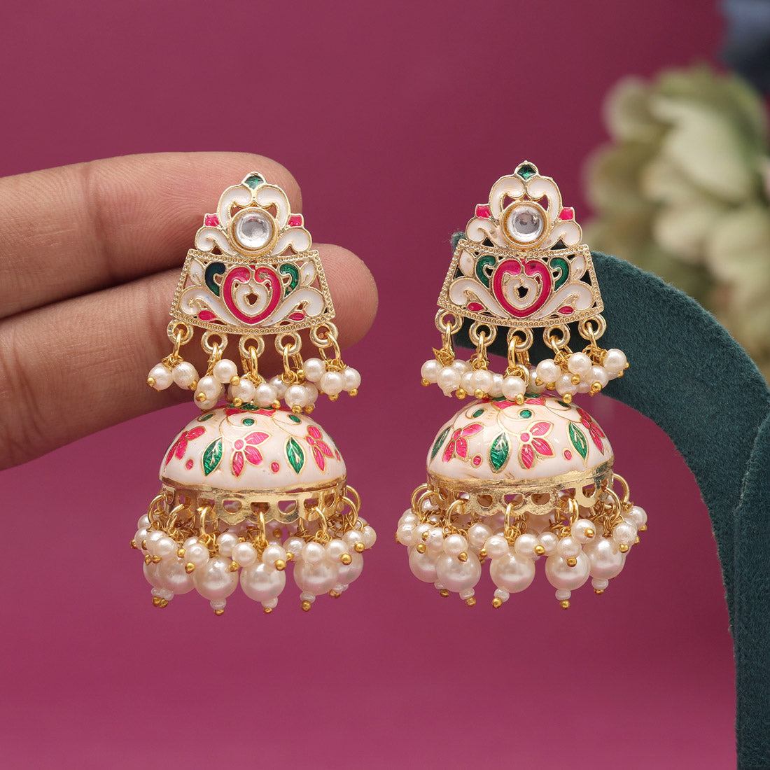 White Color Meenakari Earrings (MKE1994WHT)