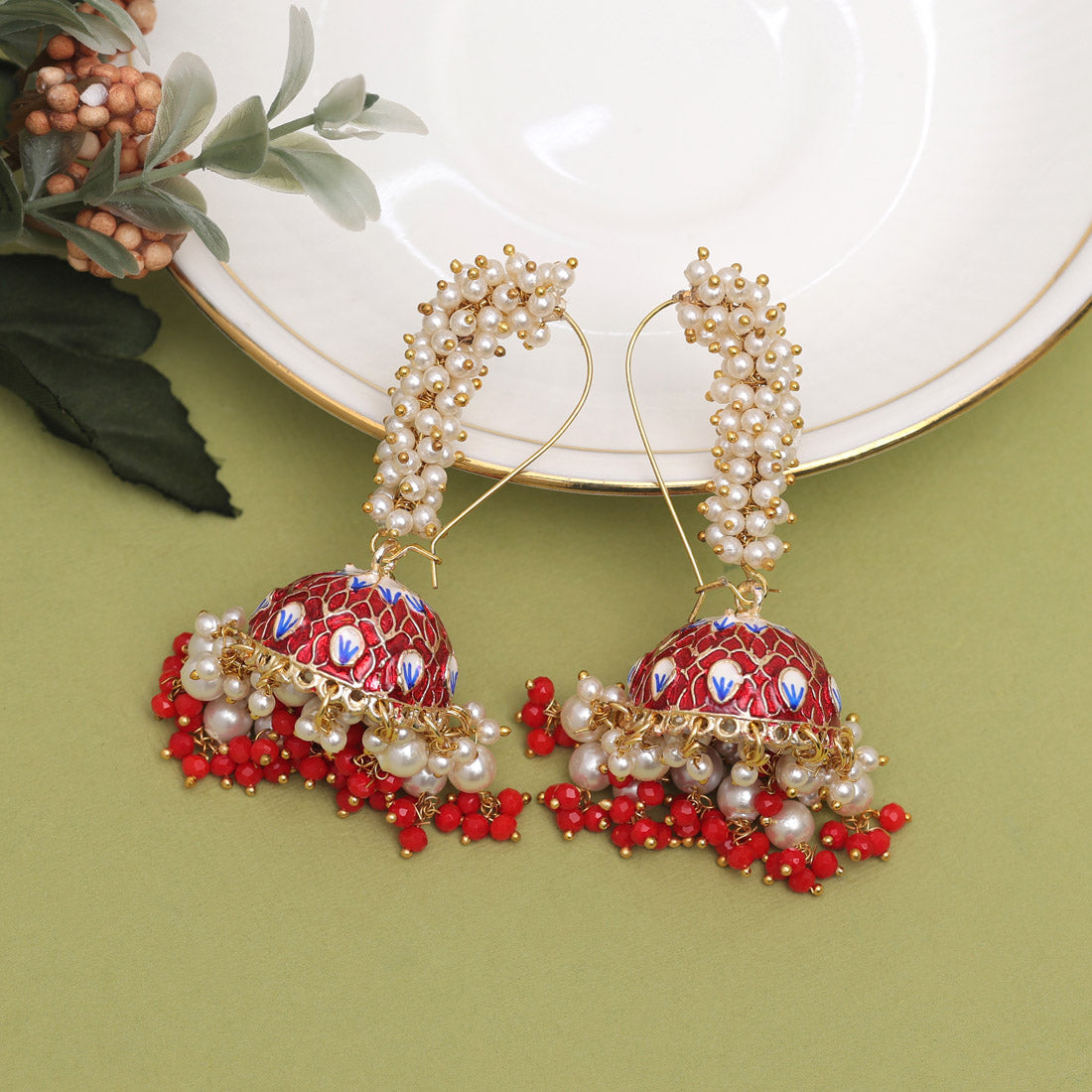 Red Color Meenakari Earrings (MKE2001RED)
