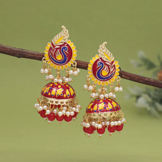 Red Color Meenakari Earrings (MKE2002RED)