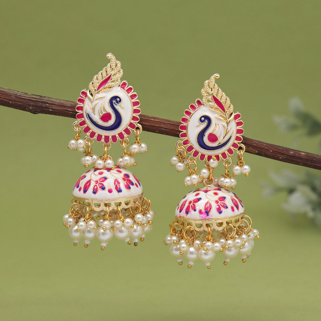 White Color Meenakari Earrings (MKE2002WHT)