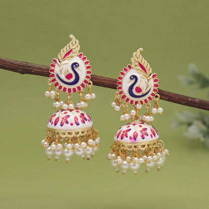White Color Meenakari Earrings (MKE2002WHT)