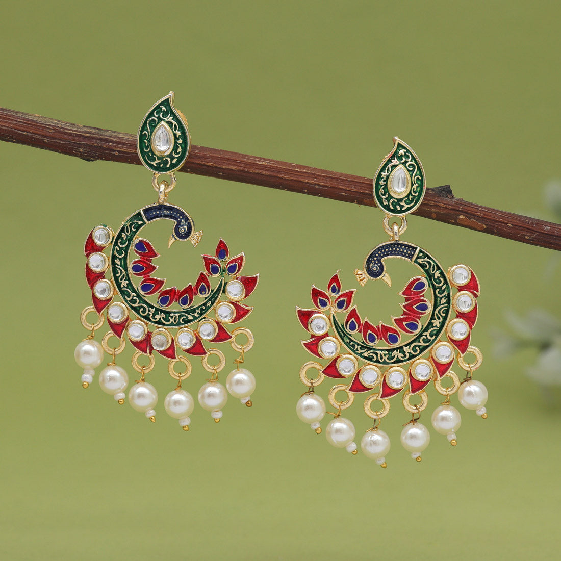 Red Color Meenakari Earrings (MKE2003RED)